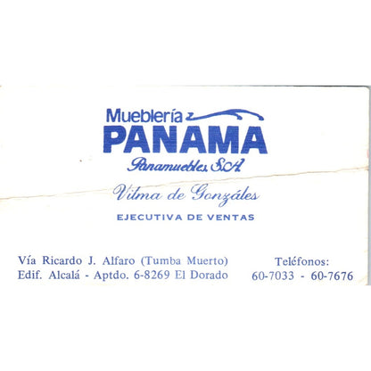 Muebleria Panamá Vilma De Gonzales El Dorado Panama Vtg Business Card SD8-B16