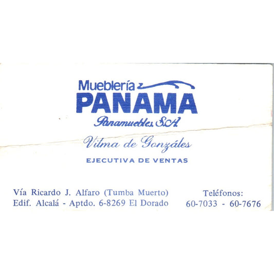 Muebleria Panamá Vilma De Gonzales El Dorado Panama Vtg Business Card SD8-B16