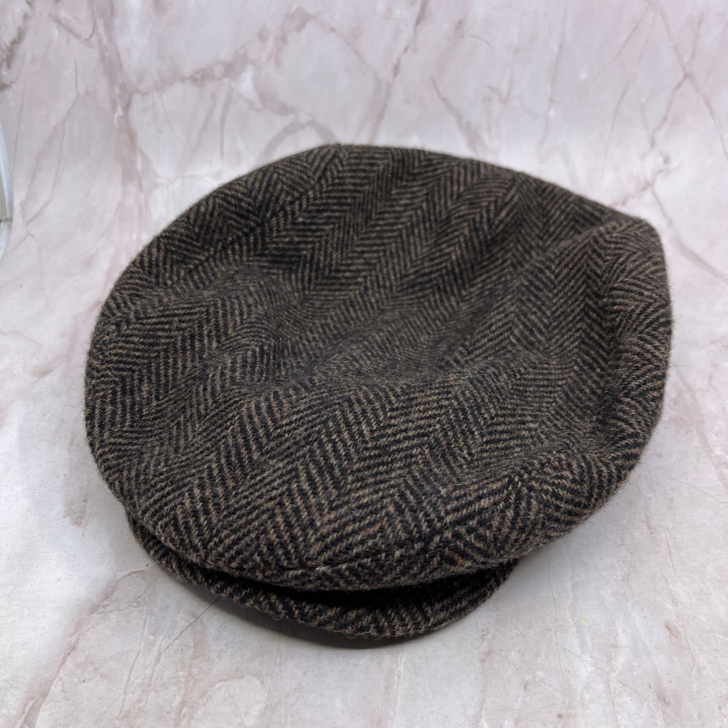 Vintage Finest Headwear Harris Tweed Herringbone Flat Cap 7 1/4-7 3/8" USA TF4