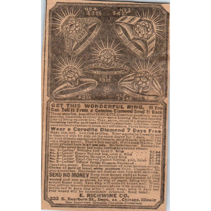 E. Richwine Co Chicago Corodite Diamond Rings 1923 Magazine Ad Clip AE1-3