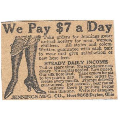Jennings Mfg Co. Dayton Ohio Hosiery Jobs 1923 Magazine Ad Clip AE1-8