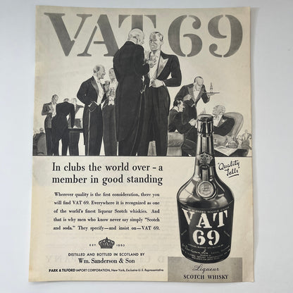 Vat 69 Wm. Sanderson & Son Scotland 1935 Ad V1-5