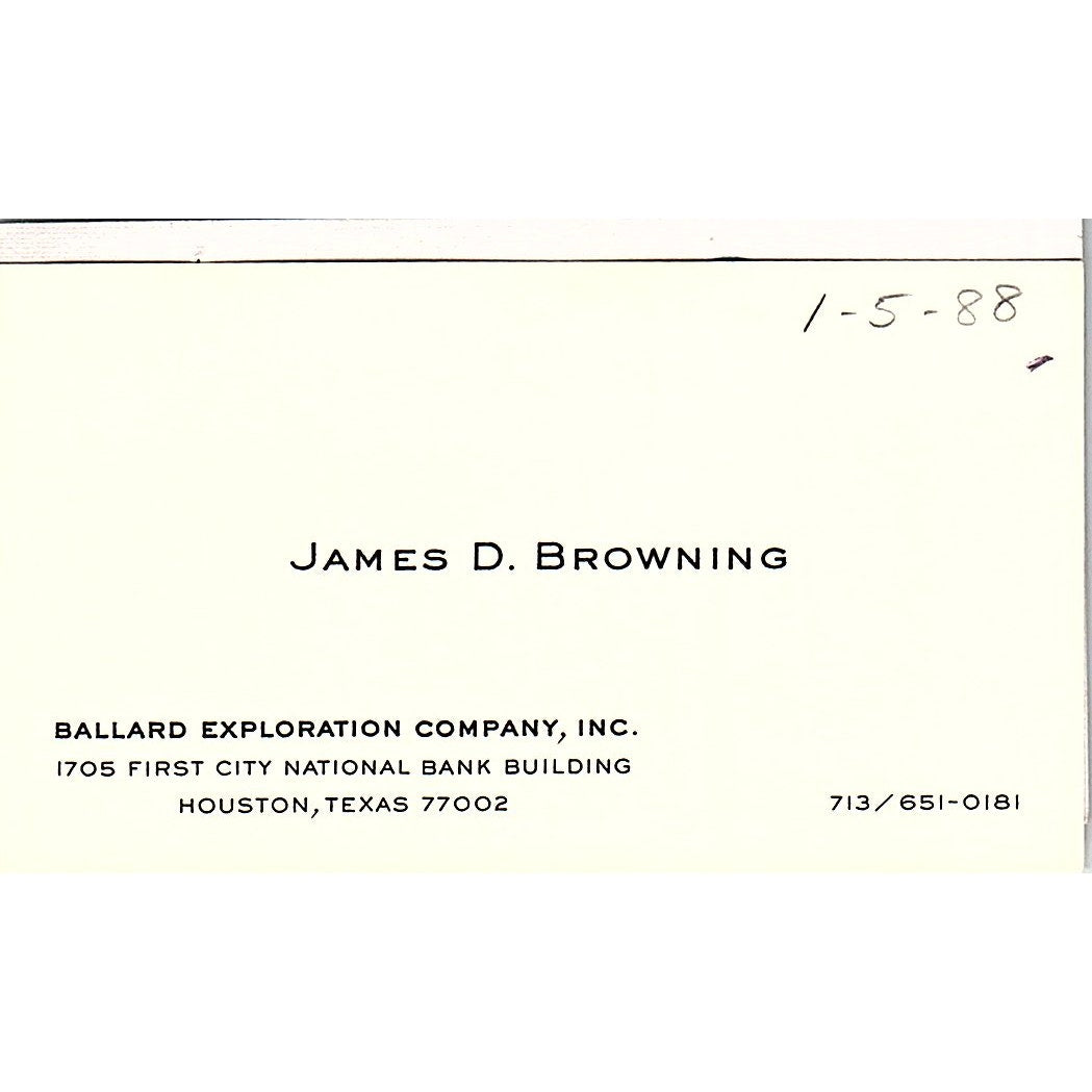 James D Browning Ballard Exploration Co Houston Vintage Business Card SC9-B4