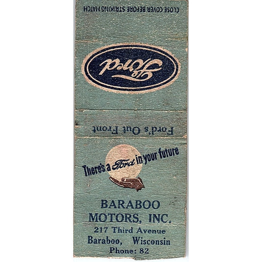 Baraboo Motors Inc Ford Dealer WI Vintage Matchbook Cover SF3-Y6