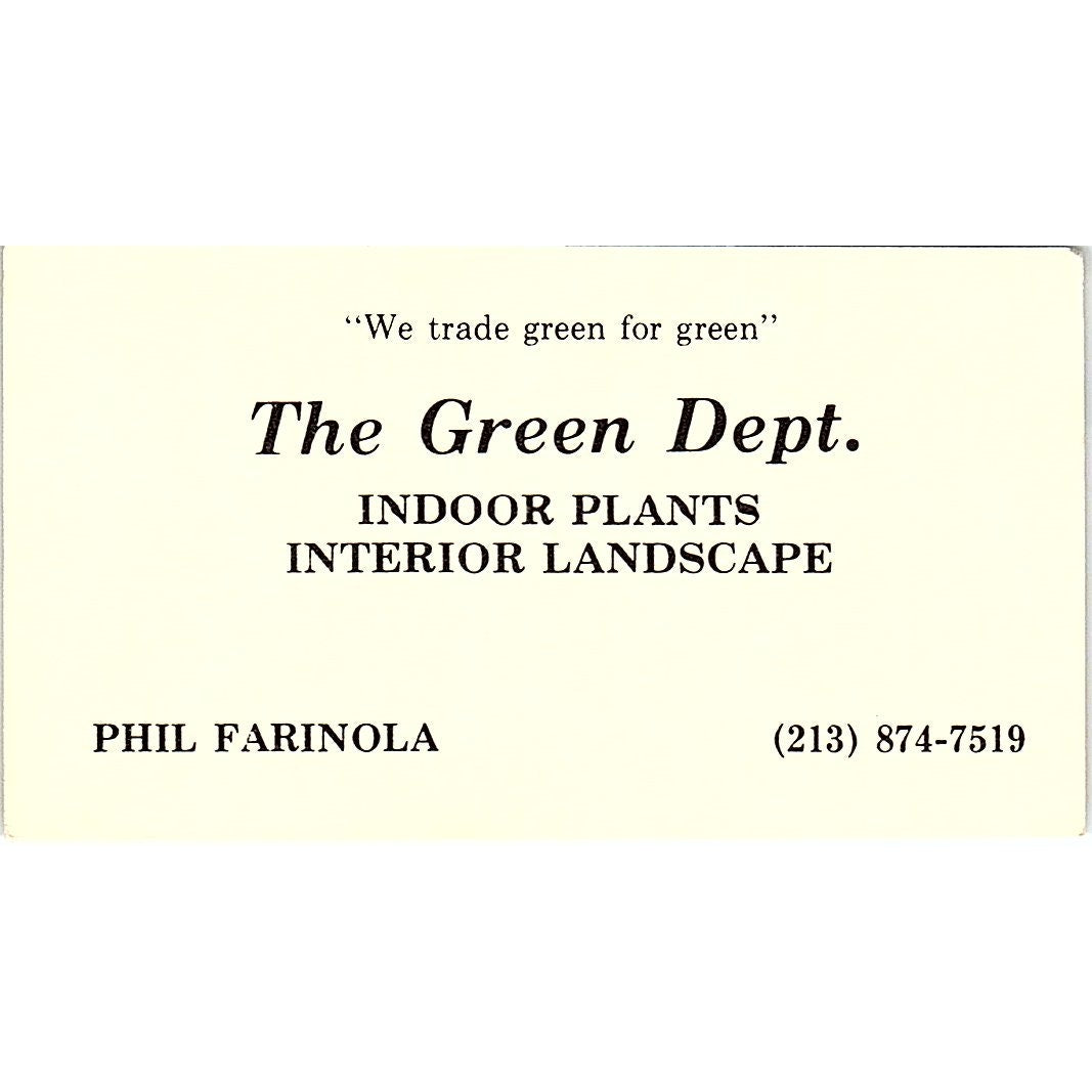 The Green Dept. Phil Farinola Los Angeles CA Vintage Business Card SSB4-B13
