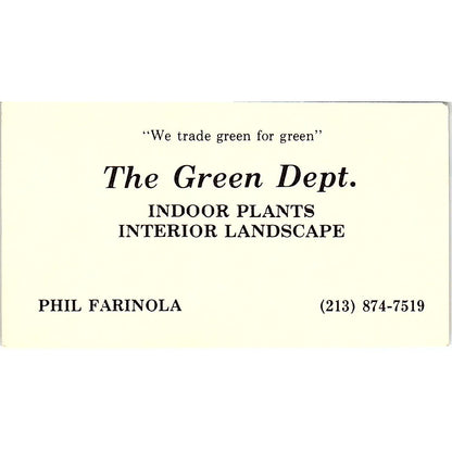 The Green Dept. Phil Farinola Los Angeles CA Vintage Business Card SSB4-B13