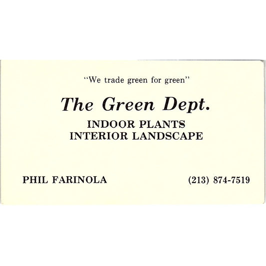 The Green Dept. Phil Farinola Los Angeles CA Vintage Business Card SSB4-B13
