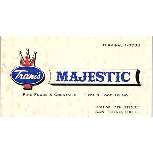 Trani's Majestic Fine Foods & Cocktails San Pedro CA Business Card SSB4-B13