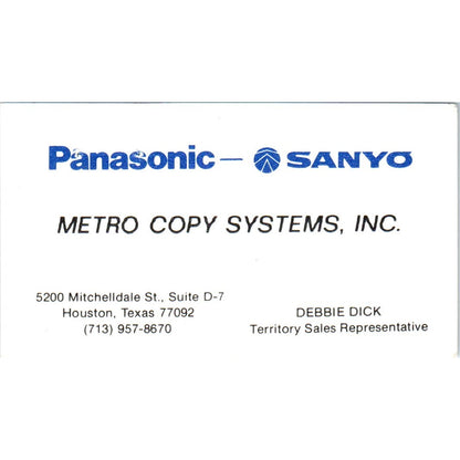 Debbie Dick Metro Copy Systems Inc Houston TX Vintage Business Card SE3-B3