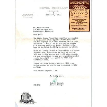 1944 Hotel Nicollet Minneapolis Minnesota Letterhead Memo D9