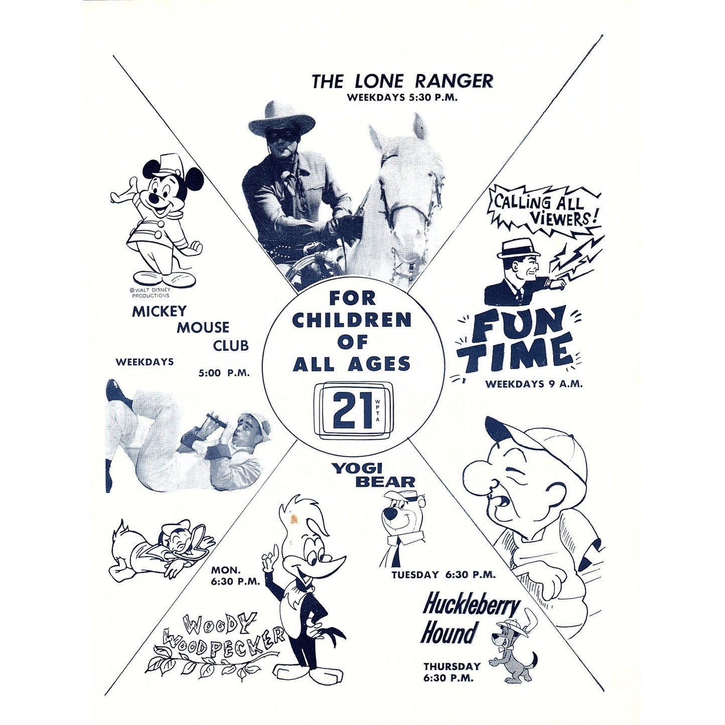 WPTA 21 TV Children's Schedule Yogi Lone Ranger Fort Wayne IN 1964 Ad AG1-9
