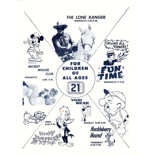 WPTA 21 TV Children's Schedule Yogi Lone Ranger Fort Wayne IN 1964 Ad AG1-9