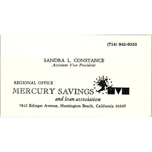 Mercury Savings  Sandra Constance Huntington CA Vintage Business Card SB4-B10