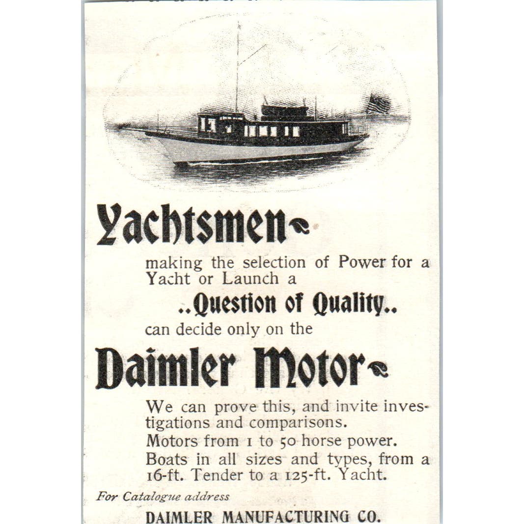 Daimler Manufacturing Co Yacht Motors c1905 Original Advertisement AE7-A3