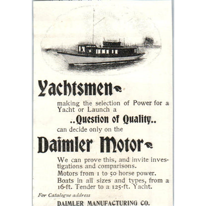 Daimler Manufacturing Co Yacht Motors c1905 Original Advertisement AE7-A3