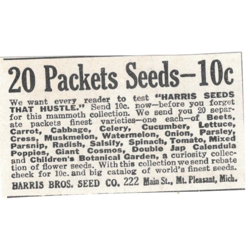 Harris Bros. Seed Co Mt. Pleasant MI 1918 Magazine Ad AF1-SS3