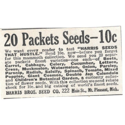 Harris Bros. Seed Co Mt. Pleasant MI 1918 Magazine Ad AF1-SS3