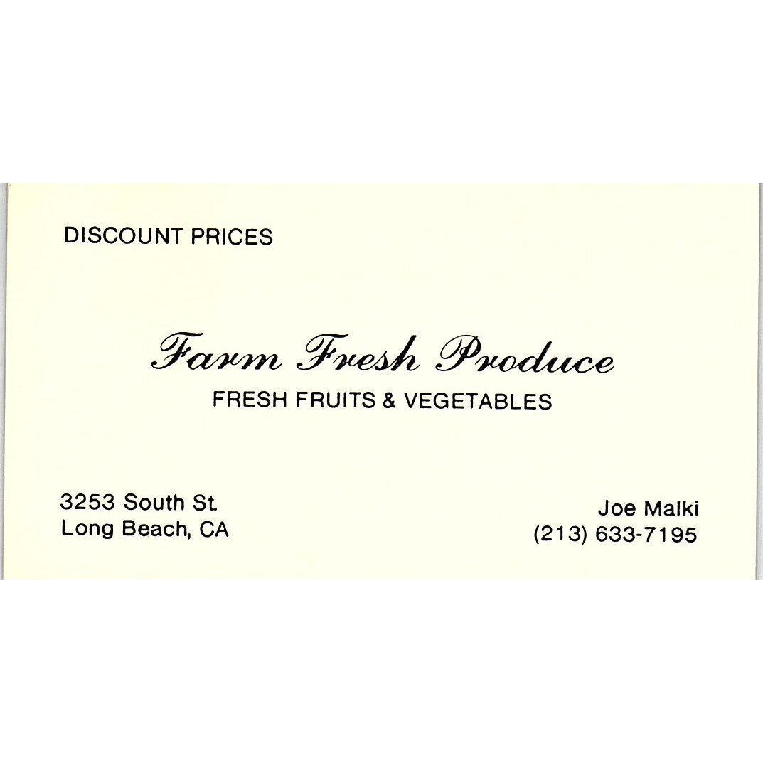Joe Malki Farm Fresh Produce Long Beach Vintage Business Card SD9-B11
