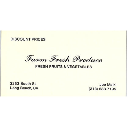 Joe Malki Farm Fresh Produce Long Beach Vintage Business Card SD9-B11