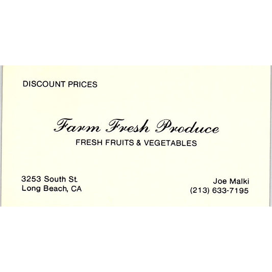 Joe Malki Farm Fresh Produce Long Beach Vintage Business Card SD9-B11