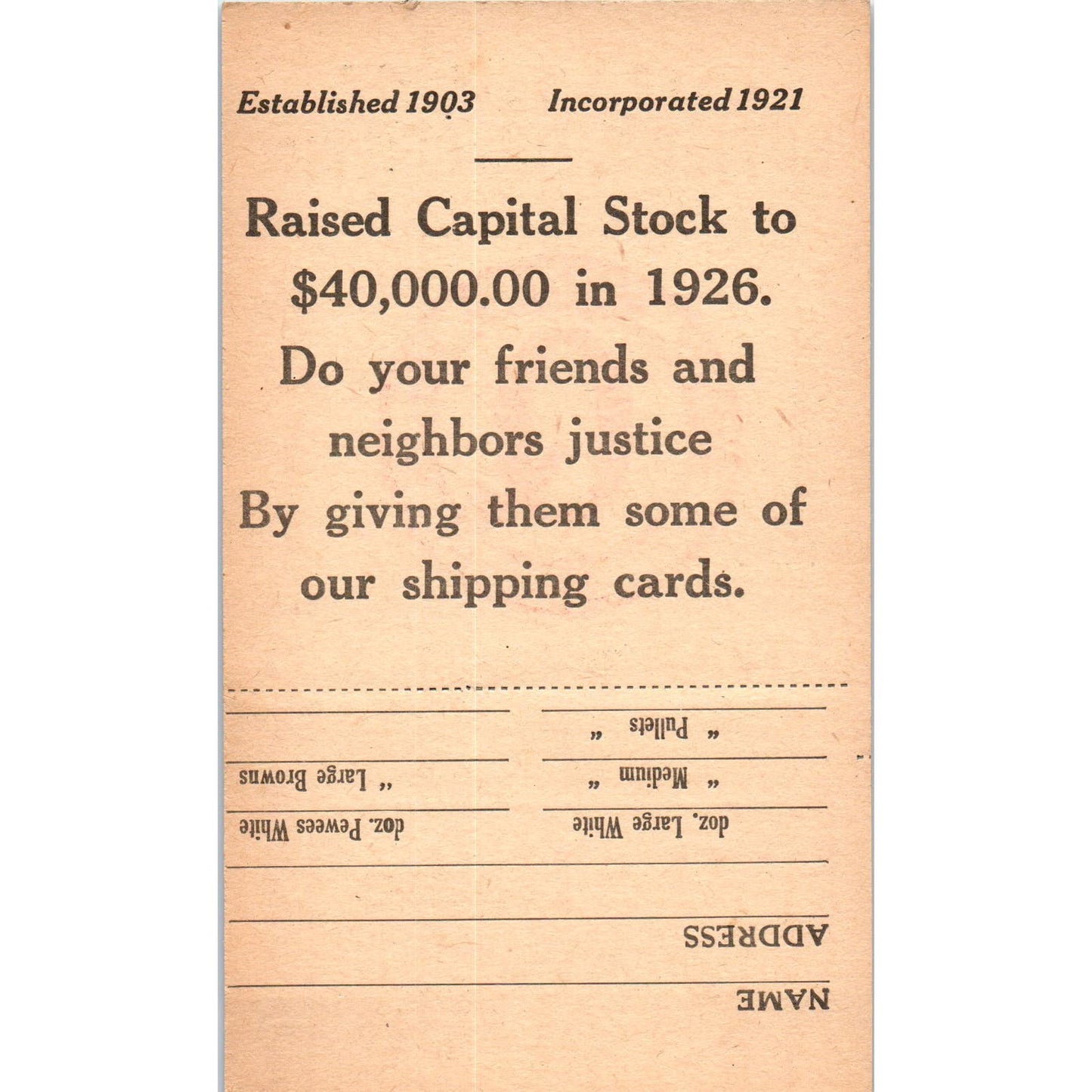 Vintage Quality Butter & Egg Co Chambers St. NY Shipping Card Blank AF1-RR1