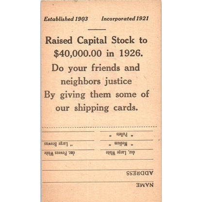 Vintage Quality Butter & Egg Co Chambers St. NY Shipping Card Blank AF1-RR1