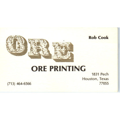 Ore Printing Rob Cook Houston TX Vintage Business Card SD4-B3