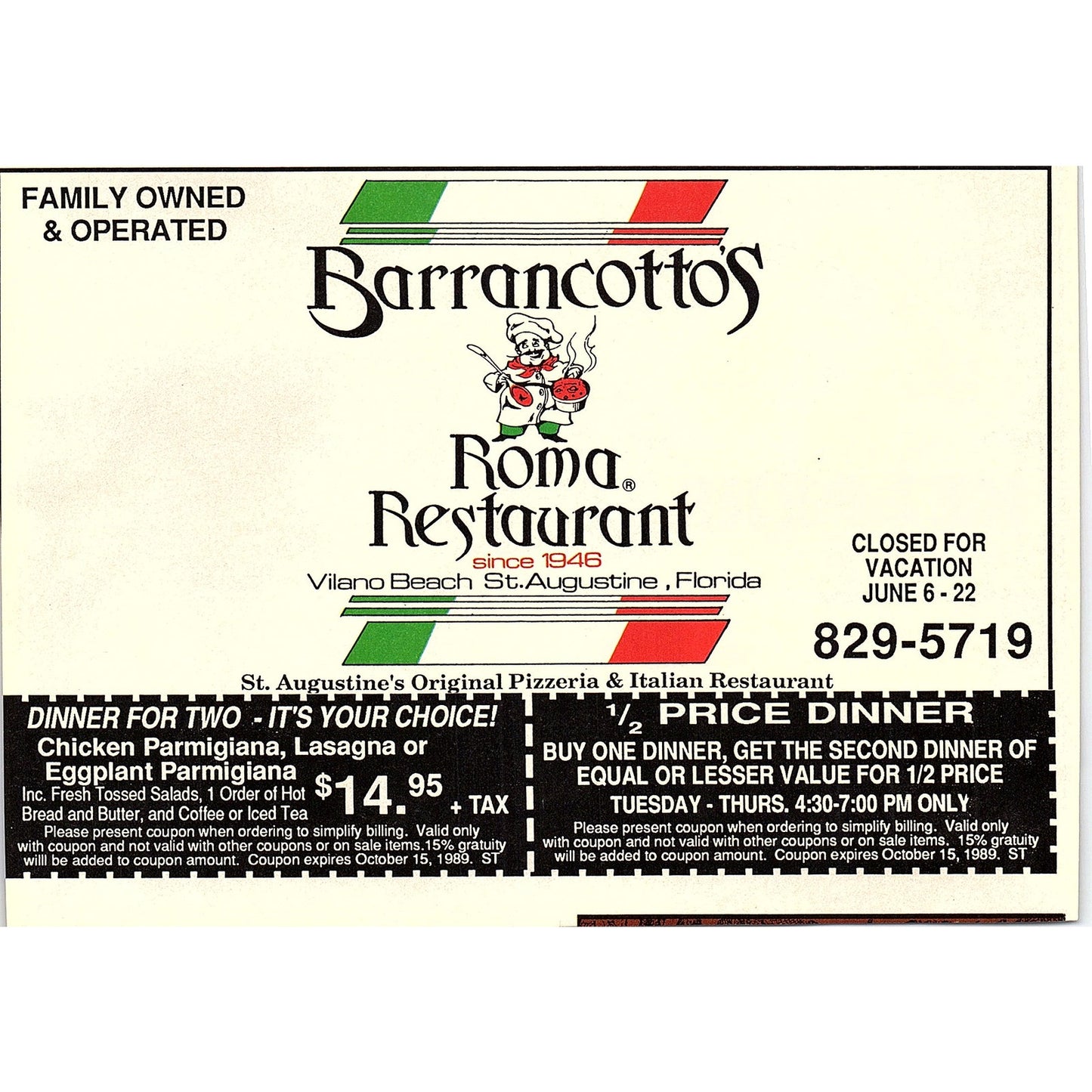 Keepers Seafood Restaurant St. Augustine FL 1989 Ad AF9-12