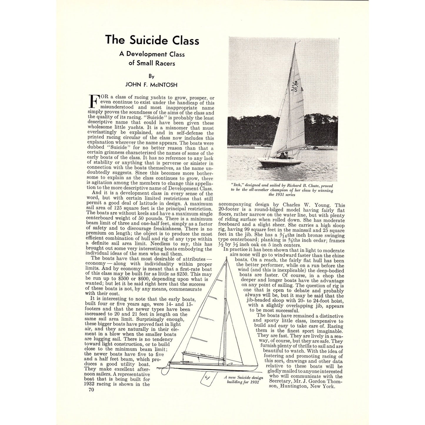 The Suicide Class Small Racing Yachts John F McIntosh 1932 Article V1-4