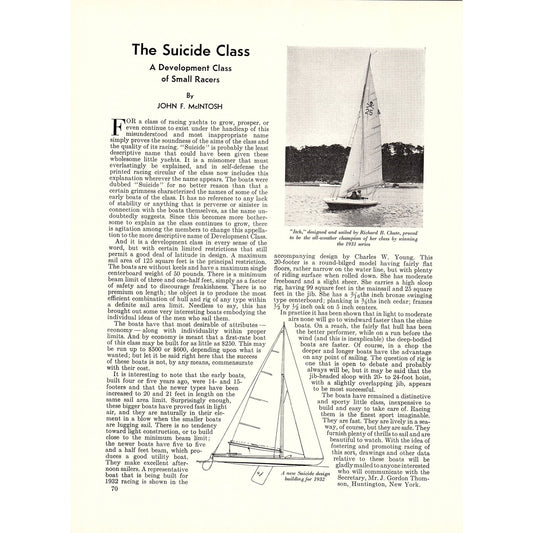 The Suicide Class Small Racing Yachts John F McIntosh 1932 Article V1-4