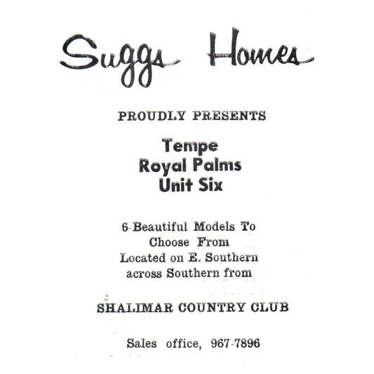 Suggs Homes Tempe Royal Palms Shalimar Country Club Tempe AZ 1969 Ad AF6-1