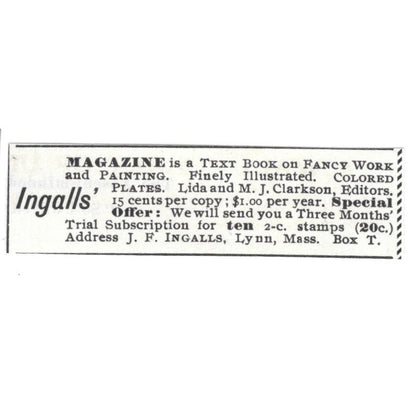 J.F. Ingalls Magazine Lynn MA c1890 Victorian Ad AE8-CH12