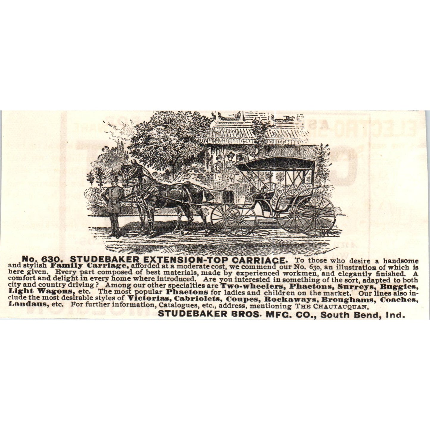 Studebaker Extension Top Carriage South Bend Indiana c1890 Victorian ad AE8-CH4