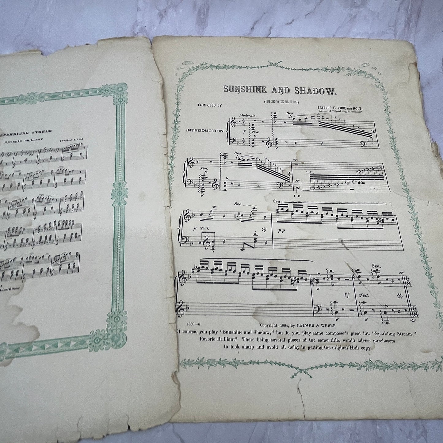 Sunshine and Shadow Reverie Estelle E Vore Nee Holt 1884 Sheet Music V16