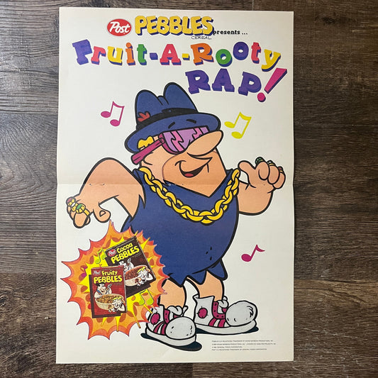 Post Fruity Pebbles Fruit-A-Rooty Rap Barney Rubble Centerfold Poster Ad AF3-1