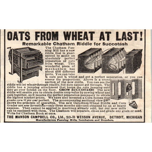 Chatham Fanning Mill Manson Campbell Co Detroit MI 1905 Magazine Ad AF1-NH1