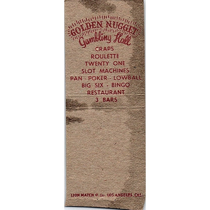 Golden Nugget Gambling Hall Las Vegas NV Vintage Matchbook Cover SE5-Y1