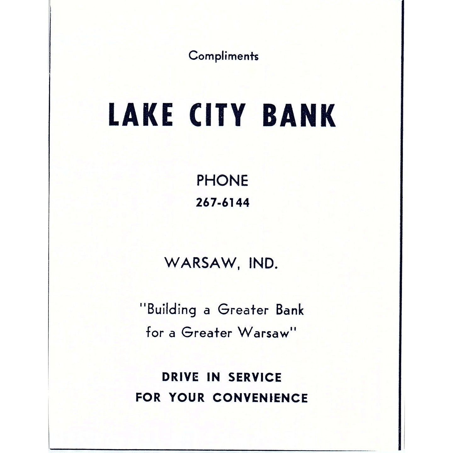 Lake City Bank Warsaw Indiana 1964 Ad AG1-9