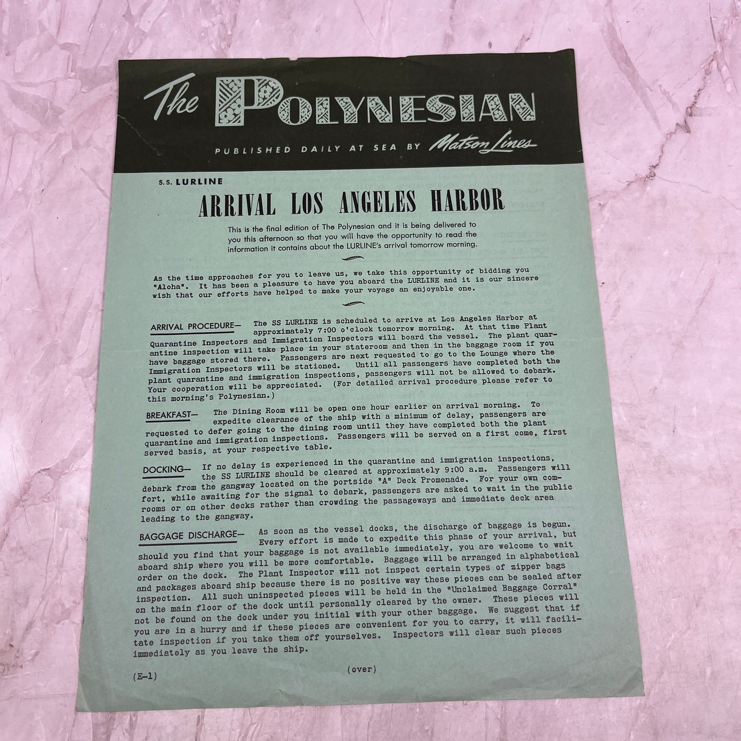 1956 SS Lurline Arrival at Los Angeles Harbor The Polynesian Hawaii TJ5-E1