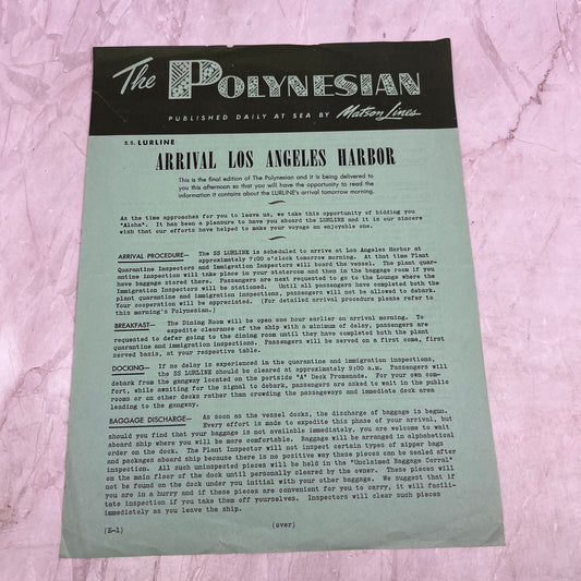 1956 SS Lurline Arrival at Los Angeles Harbor The Polynesian Hawaii TJ5-E1