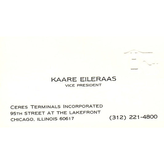 Kaare Eileraas Ceres Terminals Inc Chicago Vintage Business Card SC9-B1