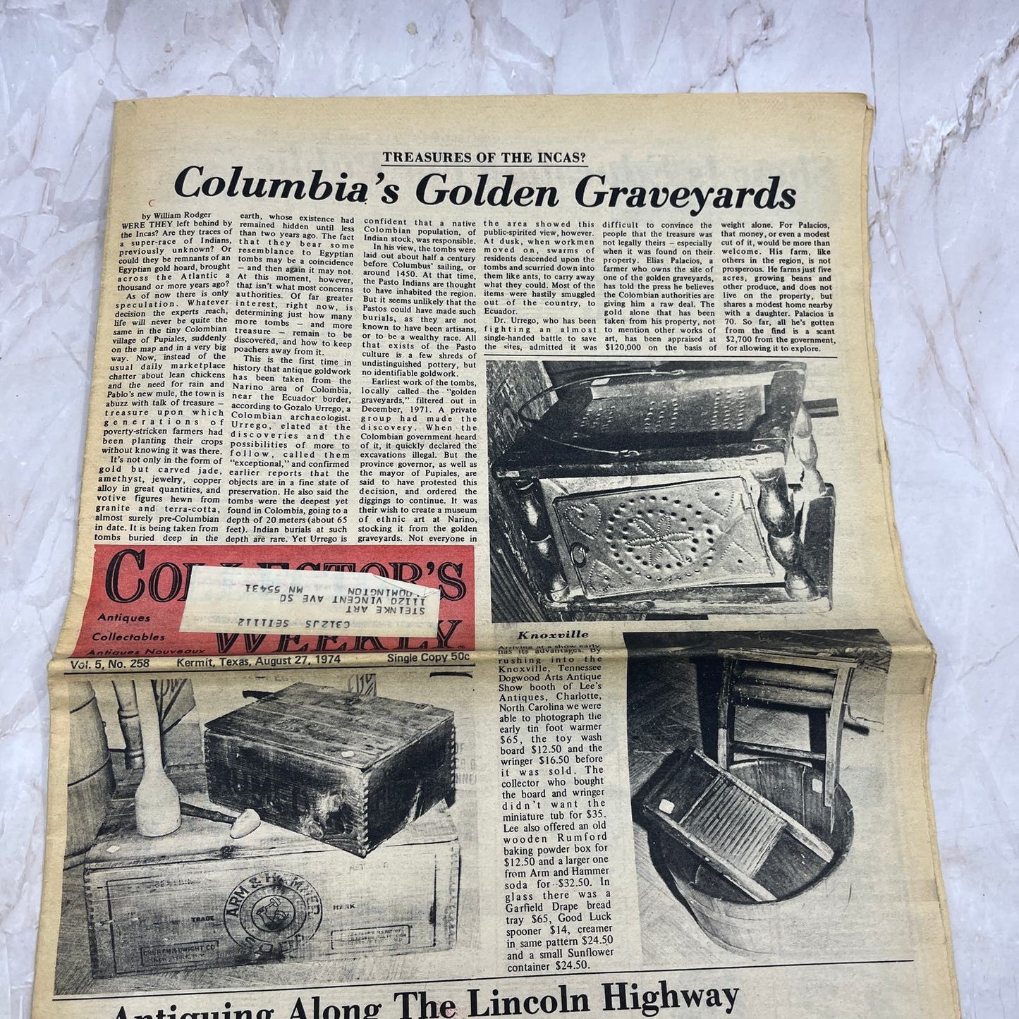 1974 Aug 27 - Collector's Weekly Newspaper - Columbia's Golden Graveyards M18