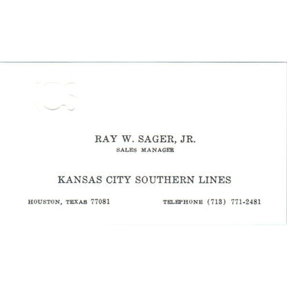 Kay W. Sager Jr Kansas City Southern Lines Vintage Business Card SD4-B4
