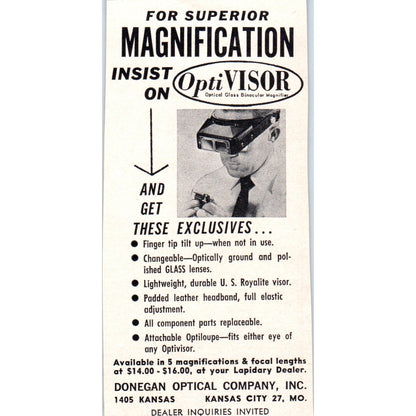 Donegan Optical Company OptiVisor Kansas City MO 1964 Magazine Ad AB6-M2