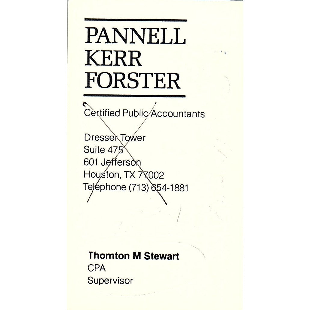 Thornton M Stewart CPA Pannell Kerr Forster Houston Vintage Business Card SD9-B1