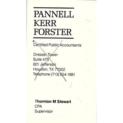 Thornton M Stewart CPA Pannell Kerr Forster Houston Vintage Business Card SD9-B1