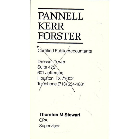 Thornton M Stewart CPA Pannell Kerr Forster Houston Vintage Business Card SD9-B1