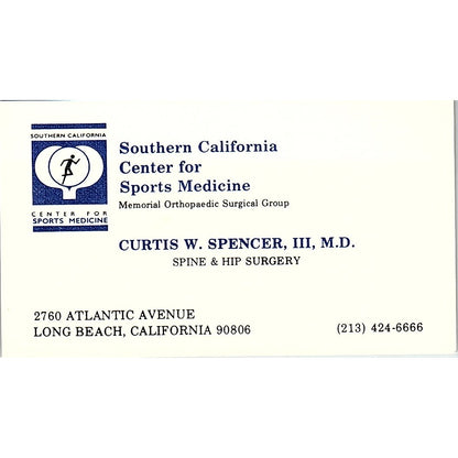 Southern California center for Sports Medicine Curtis W. CA Business Card SF3-B8