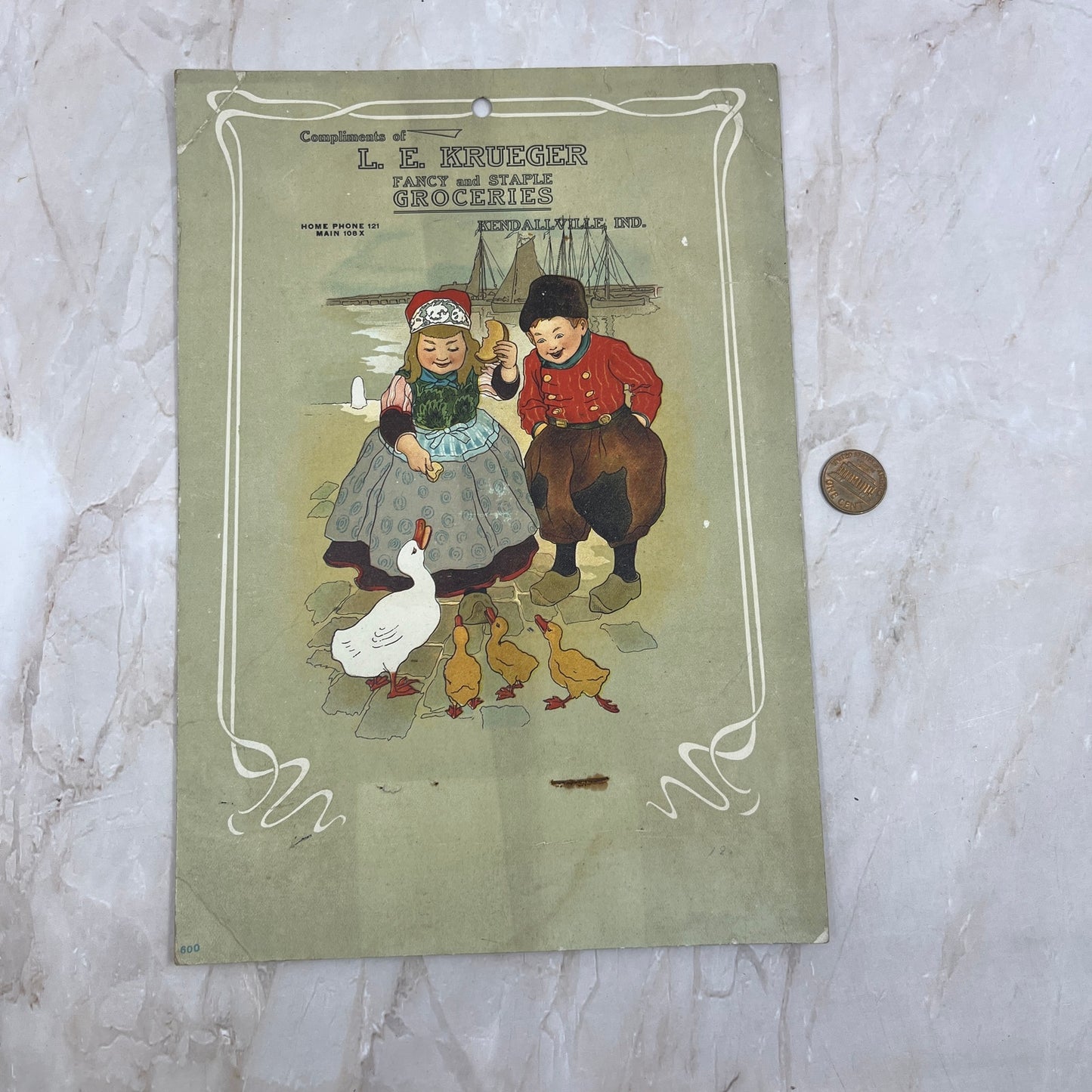 Vintage L.E. Krueger Groceries Advertising Card Kendallville Indiana L4-3