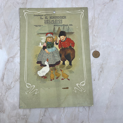 Vintage L.E. Krueger Groceries Advertising Card Kendallville Indiana L4-3